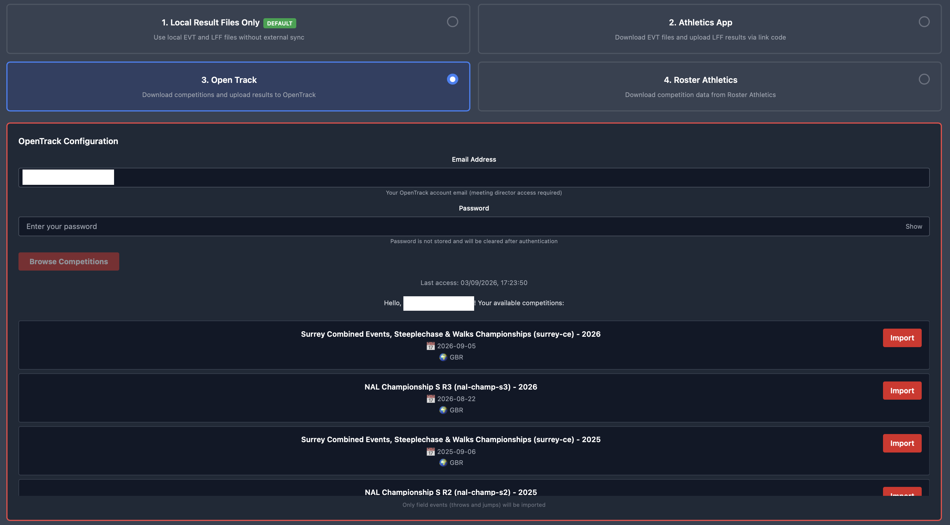 Importing a competition